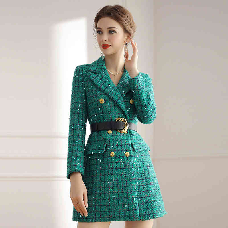 

Women' Wool & Blends Zhili Green Plaid Coat women' fashion temperament in autumn and winter small medium long suit coat IR7Z