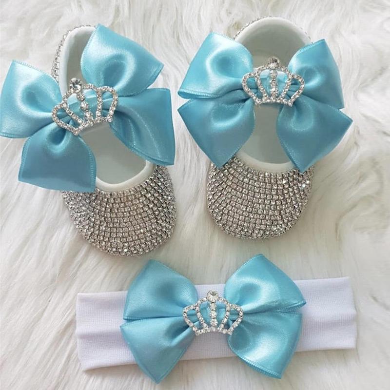 

First Walkers Dollbling Luxury Rhinestones Baby Girl Shoes Walker Headband Set Sparkle Bling Crystals Princess Shower Gift SH