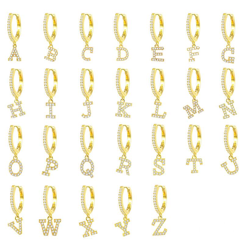 

Dangle & Chandelier 925 Sterling Silver 26 Letters Pendant Hoop Earrings For Women Cubic Zirconia Initial Name Letter Charm Huggie 1Pcs