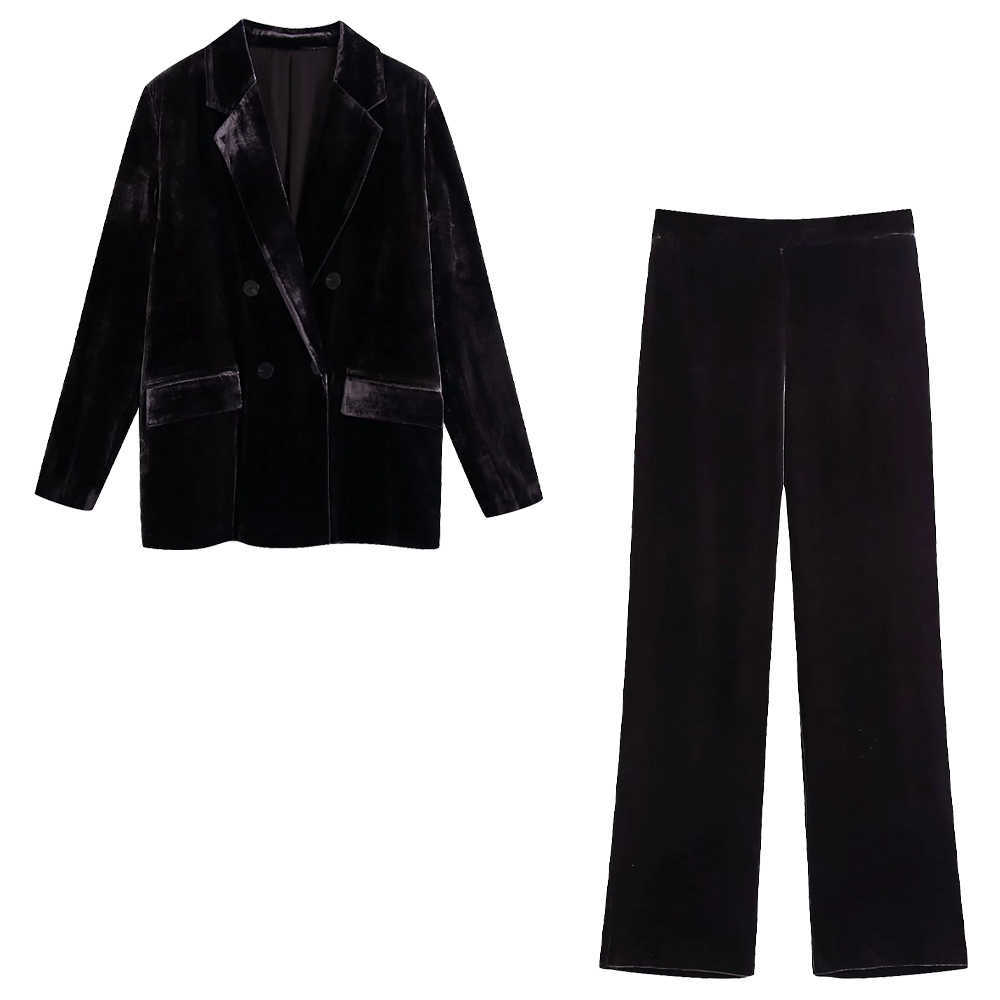 

Fall Winter Women Two Piece Set Elegant Lady Velvet Blazer& High-Waist Straight-leg Velvet Trousers Pants 210709