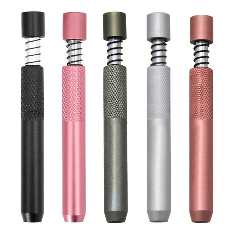 

78mm Length Metal One Hitter Spring Bats Smoking Pipe Accessories Dugout Filter Tips Snuff Snorter Dispenser Tube Straw Sniffer UPS