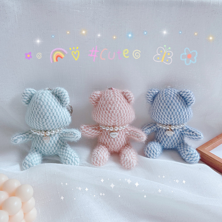 

korea cute sitting bear key chain plush doll bag pendant creative activity gift, Silver