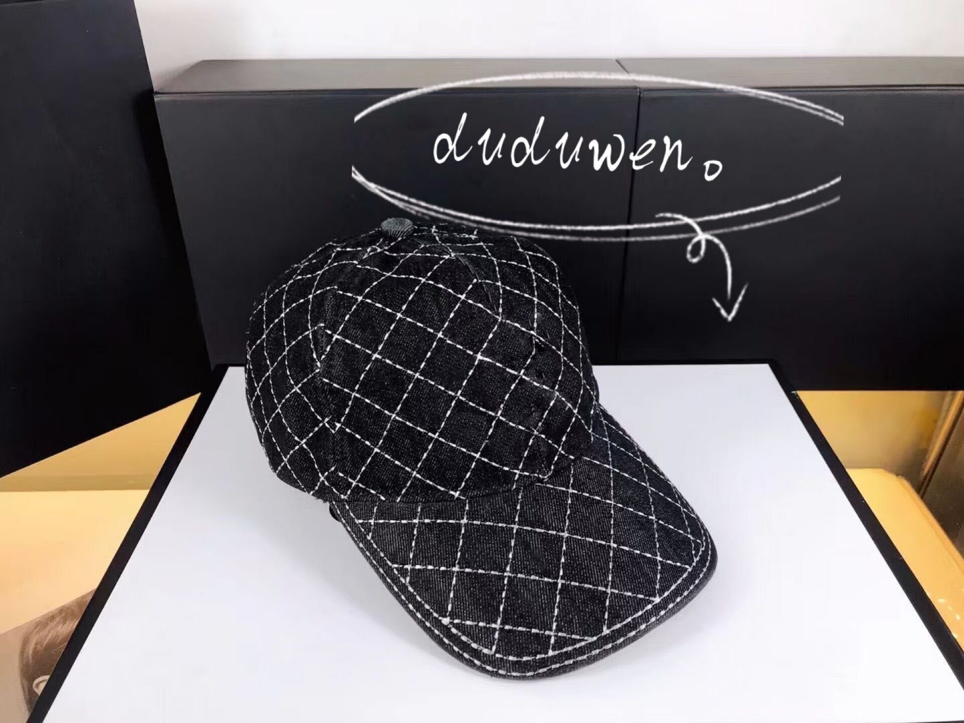 

fashion jean diamond pattern ball caps big C Classical Women Cotton Adjustable Sport Golf hats color option Bucket hat Beanie Casquette 2C s, Blue;gray