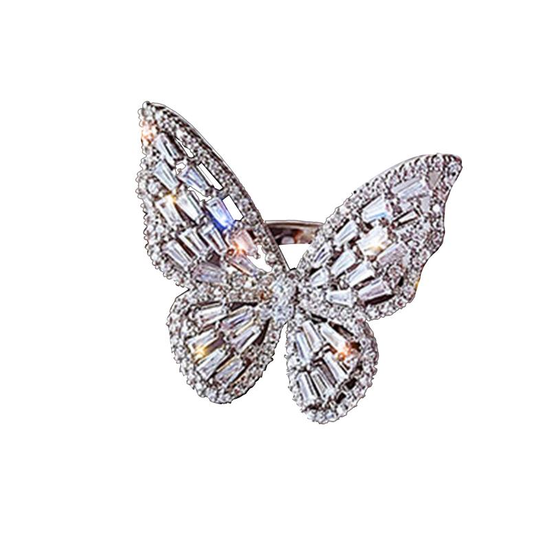 Wedding Rings OTOKY Aluminium Alloy Micro Inlaid Zircon Butterfly Open Ring Exaggerated Large Jewelry For Women Luxury Fashio-image-711449307