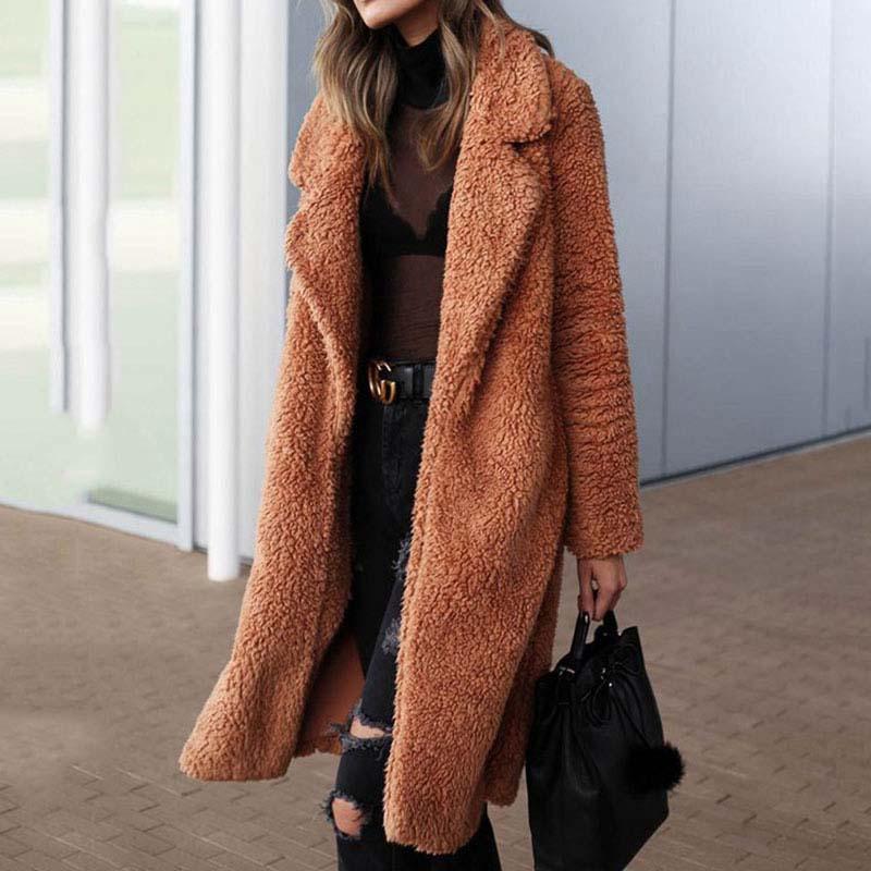 

Women' Fur & Faux Long Winter 2023 Autumn Coat Woman Women Warm Ladies Teddy Jacket Female Plush Outwear, No pockets navy blue
