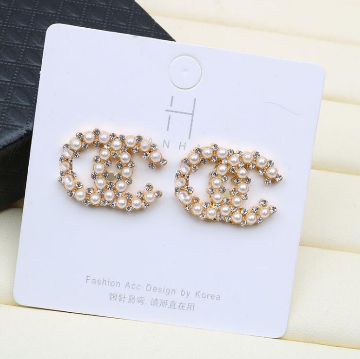 

Wholesale Brand Designer Letter Stud Earring Womens Wedding Jewelry Accessories Luxury Women Crystal Rhinestone Earrings Geometric Flower Pearl Eardrop Earloop