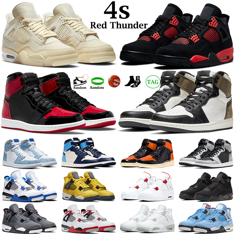 

men basketball shoes women 4s jumpman Red Thunder 4 Black Cat Fire Sail White Oreo 1s Bred Patent Dark Mocha University Blue mens outdoor sports sneakers, Pay for box