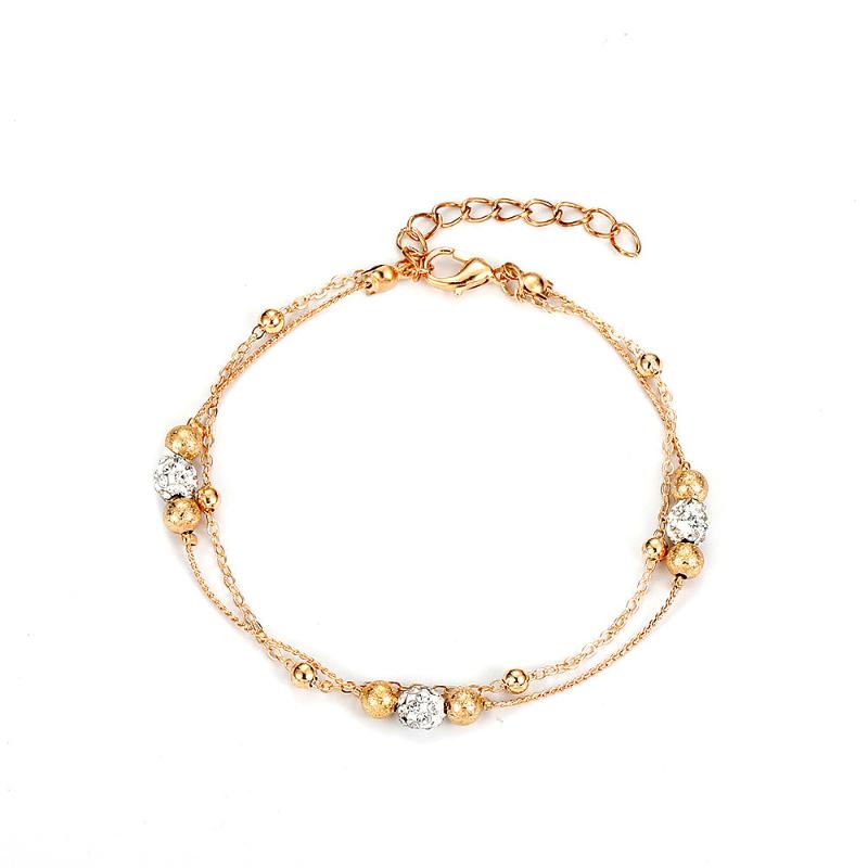 

Charm Bracelets Double Layer Round Bead Charms Bracelet Crystal Ball Beaded For Women & Bangles Jewelry Beach Anklet, Golden;silver