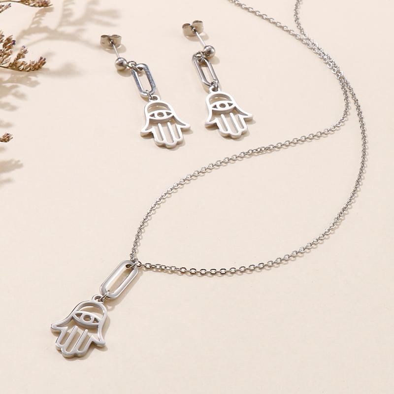 

Earrings & Necklace Fashion Personality Stainless Steel Golden Metal Hollow Corn Shape Pendant Jewelry Set Simple Birthday Gift For Lady, Silver