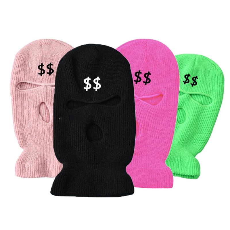 

Beanies Fashionable Full Face Mask 3 Hole Ski Knit Adult Dollar Embroidered Warm For Outdoor Sport