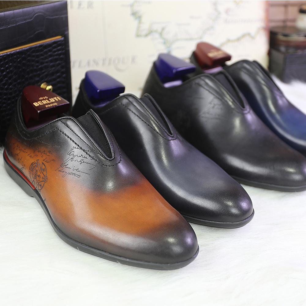 

Handmade leather shoes hand stitched ancient method color change Amadeo Perugia Scritto Calf Oxford shoe High quality men's dress casual flats bottom Loafers luxury, Black