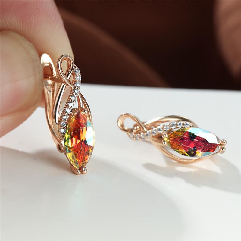 

Hoop & Huggie Multicolor Zircon Earrings Marquise Stone Rainbow Crystal Charm Rose Gold Color Wedding For Women Jewelry