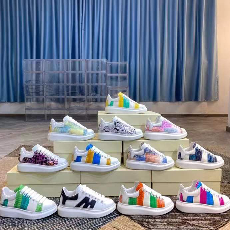 

Multi Color Stripe Casual Shoes New Designer Ladies Sneakers Fashion Crocodile Embossed Leather Classic Trendy Thick Bottom Luxury Sport Chaussures 35-46 with box, Multi navy