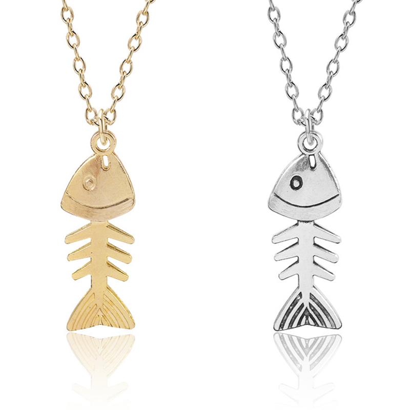 

Pendant Necklaces Creative Retro Fishbone Metal Necklace Simple Design Gold Silver Color Accessories Fashion Party Jewelry Gift