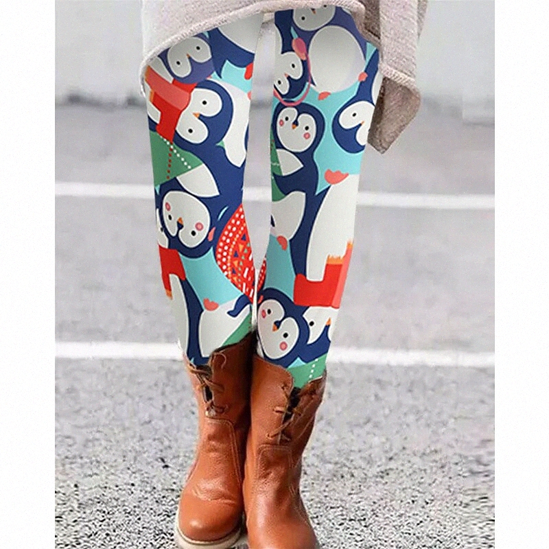 Women's Casual Tights Knitted Print Full Length Pants Christmas Gifts Casual Stretchy Christmas Animal Soft Mid Waist Skinny Black / White O