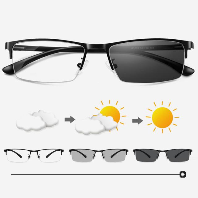 

Fashion Sunglasses Frames Transition Pochromic Glasses Men Blue Light Outdoor Chameleon Half Rim Optical Prescription Eyewear