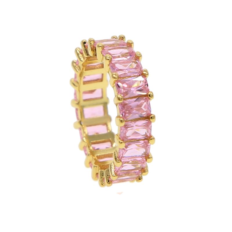 

Cluster Rings Pink & Blue Cubic Zirconia Baguette Ring Shinning Delicate Colorful Rainbow Cz Band For Women Fashion Elegant