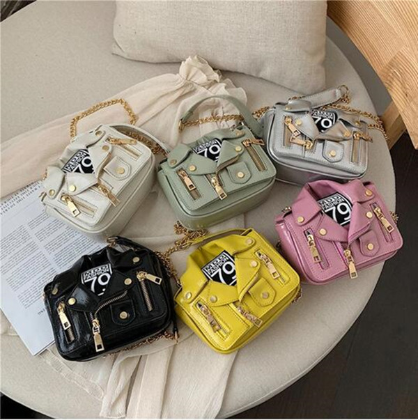 

YQ Designer Women Bags Chain Outdoor Motorcycle Sport Purse Mini Clothing Shoulder Bag Rivet Zipper Jacket Messenger Card Holder lady Leather Handbags, Extra shipping
