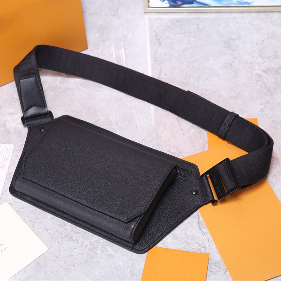 

Latest High quality travel Chest bags large capacity portable coin pouch Oxford spinning fashion Classic Metal letter logo design retro men's Waist bag, Black