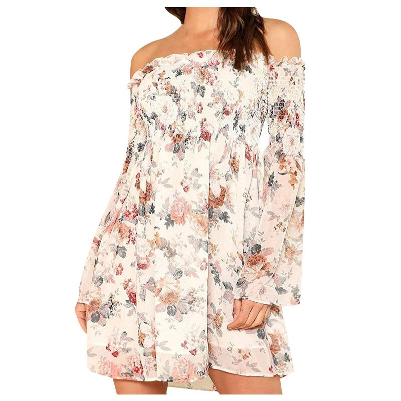 

Casual Dresses Fashion Dress Vestidos 2021 Women Tie Dyed Long Sleeves Strap Sexy Slim Sports Off Shoulder Party, Beige