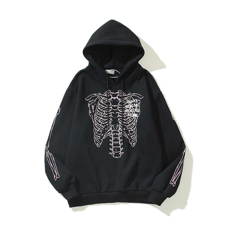 

Kanye West Graffiti Skeleton Print Letter Velvet Sweatshirt Men And Women Harajuku Fleece Hoodie Hip Hop Stranger Things Hooded H0908, Black