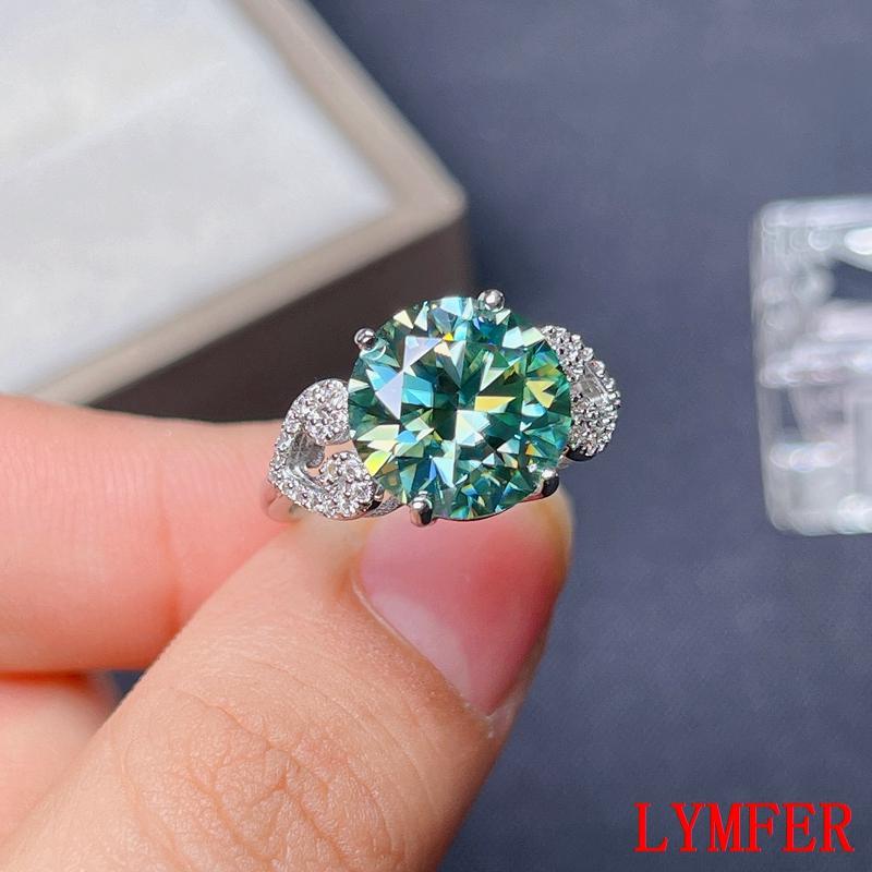 

Cluster Rings 5 S Green Moissanite Women Ring, 925 Sterling Silver, Beautiful Color, Sparkling, D VVS1, Golden;silver