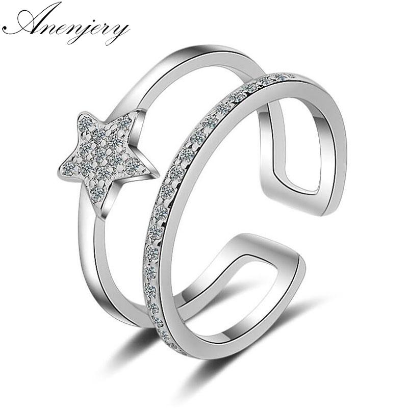 

Cluster Rings ANENJERY 925 Sterling Silver Dazzling Micro CZ Star Ring For Women Multi-layer Opening Index Finger S-R342, Golden;silver