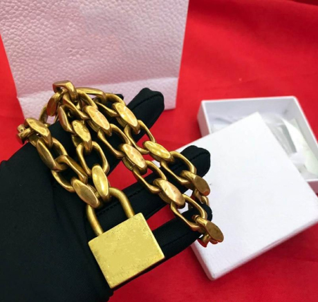 Fashion gold Lock necklace pendant chains bijoux for mens and Women Party Wedding Lovers gift hip hop jewelry with box-image-737734996