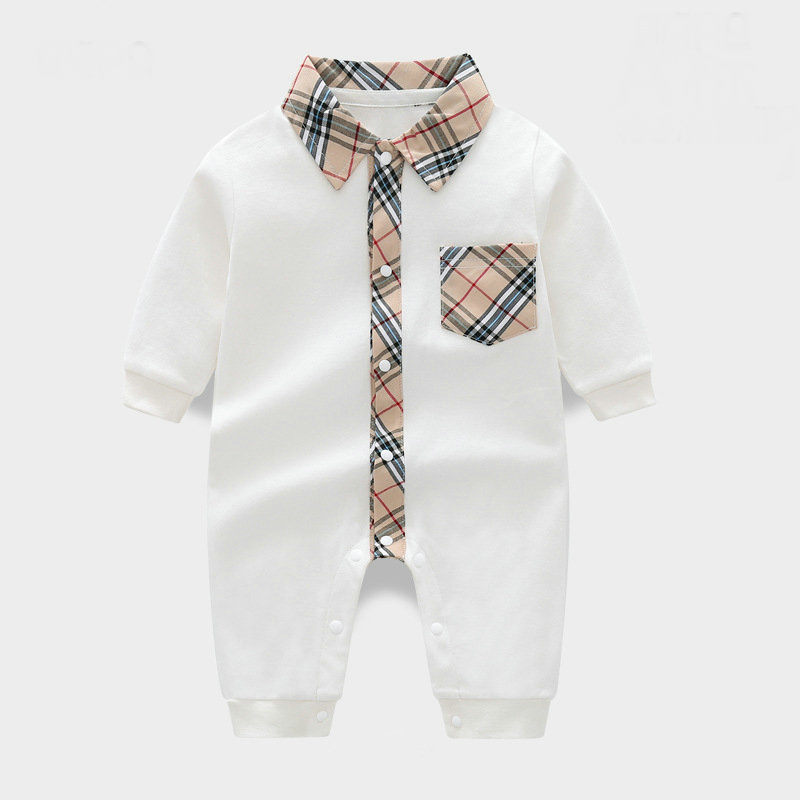 

Retail  baby Rompers onesies cotton plaid printed jumpsuit one-piece jumpsuits toddle infant kids designer clothes, White