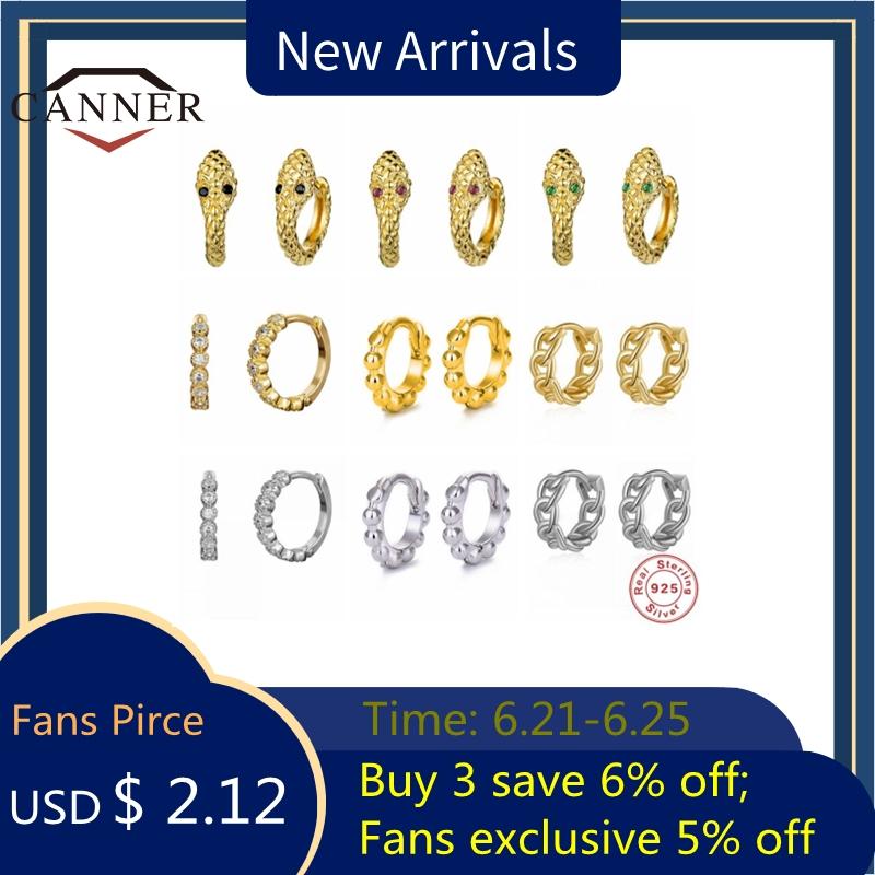 

Hoop & Huggie CANNER 925 Sterling Silver Small Round Earring For Women Zirconia Snake Earrings Fashion Jewelry Men, Golden;silver