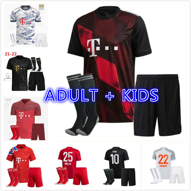 

men kids kit 21 22 BaYern soccer jersey LEWANDOWSKI SANE COMAN MULLER DAVIES football shirt 2021 2022 HUMANRACE fourth 4th, Black;yellow