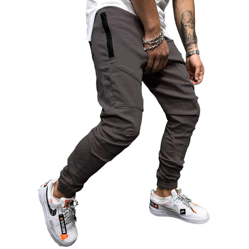 

Casual Pencil Pants Joggers Sweatpants Men Hip Hop Solid Slim Trousers 2019 Autumn New Male Fashion Streetwear Cotton Trackpants X0615, Khaki