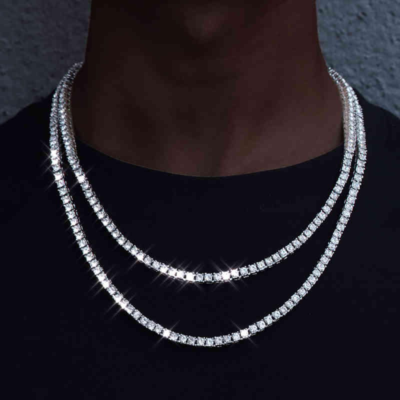 

2021 Fashion 1 Row Rhinestone Necklaces Men's Hip Hop Rap Singer Ice Tennis Chain Shiny Women's Necklace