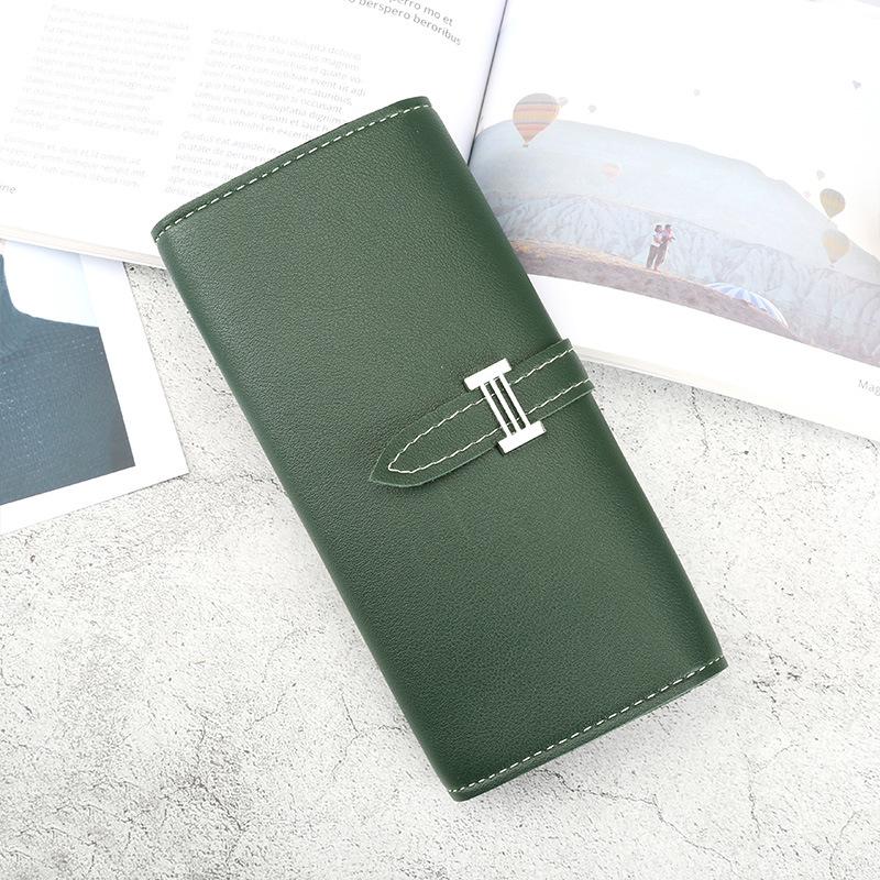 

Wallets Women's H Wallet Leather Clutch Embossed Solid Color Drawstring Long 3 Fold 2021 Spring Model Universal Style, Black
