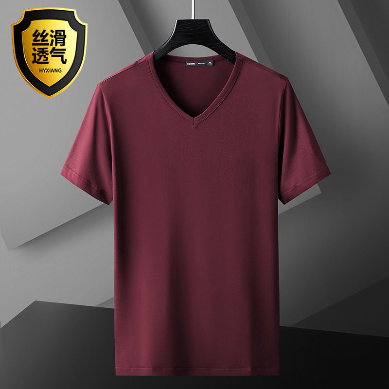 

04 Modal cotton short-sleeved football jersey men's summer trend solid color ice silk ice bottoming shirt, Black;yellow