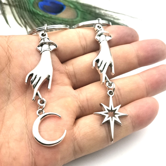 

oracle hand , celestial keychain, moonlight charm, stars, key chain , witch lover gift