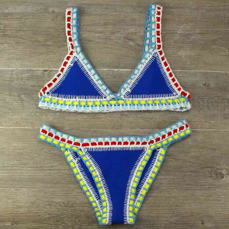 

Sexy Bikinis Women Hand Crocheted Swimsuit Bikini Two-Piece set Swimwear Female Monokini Halter Maillot Biquini Bathing Suits 210325, 01