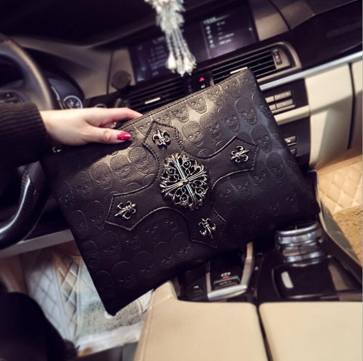 

Factory direct selling brand men bag street fashion carved mens hand grabbing bags personality skull punk hands grabbings envelope handbags, Black(boutique box)