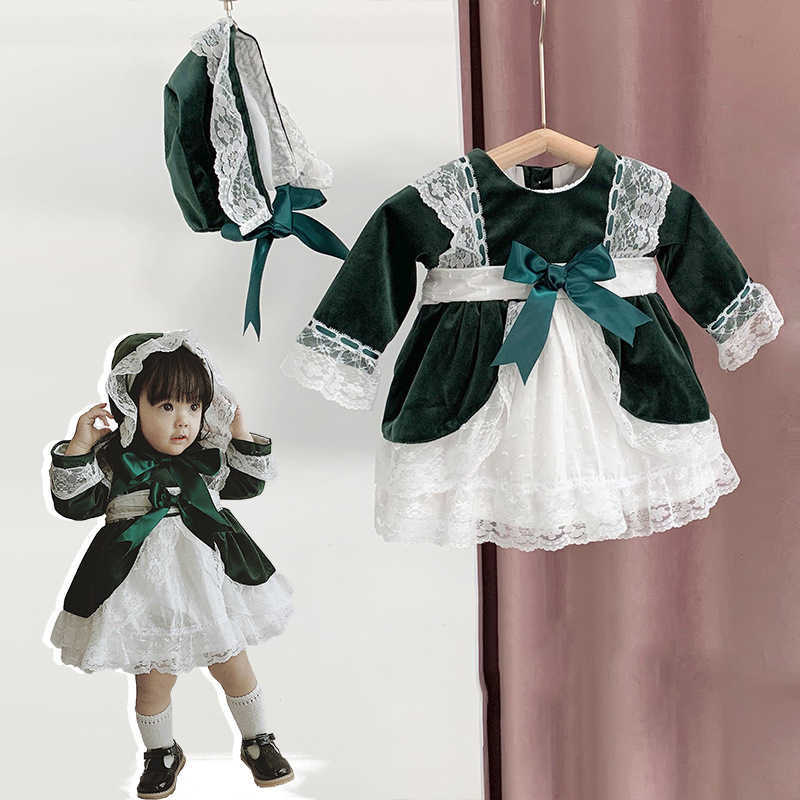 

Spanish Baby Dress Girls Lolita Princess Ball Gowns Infant Birthday Baptism Party Dresses Children Spain Boutique Clothes 210615, Green