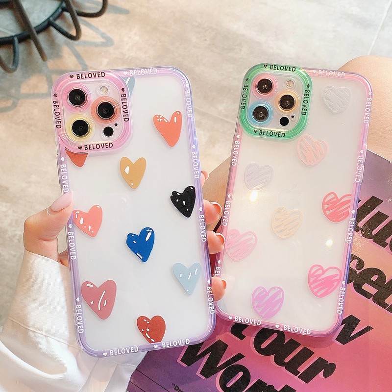 

Cute Cartoon Love Heart Graffiti Doodle Phone Cases Soft TPU For iPhone 13 12 11 Pro Max 7 8 Plus X XR XS 13Mini Transparent Clear Cover, #2
