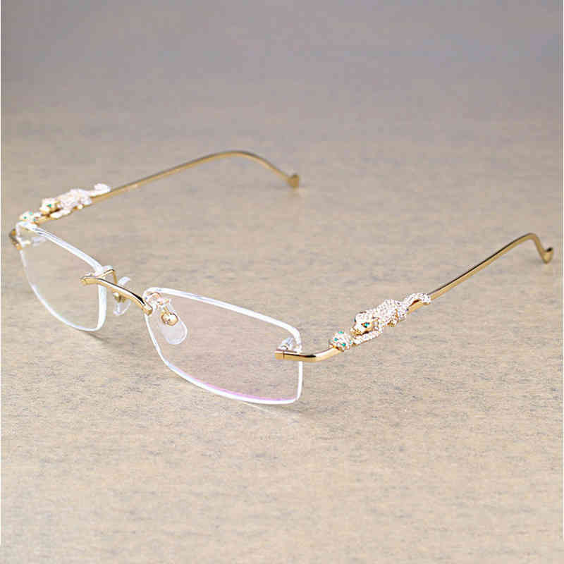 

Factory Direct Price Vintage Leopard Rimless Clear Stone Transparent Frame Eyewear Men Accessories Oculos Eyeglasses