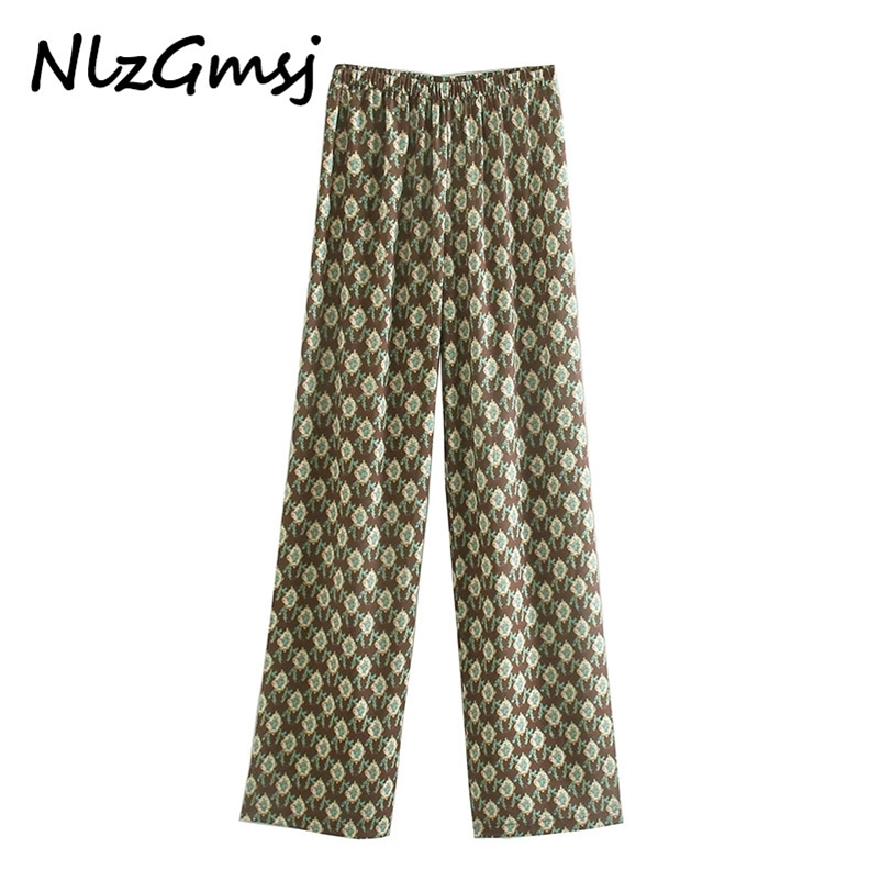 

Pant Women Pants Summer Printed Loose High Waist Trousers Elastic Casual Retro Wide Leg Chic 04 210628, As picture
