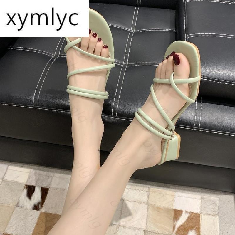 

Brand Summer Women Square High Heels Slides Mules Sweet Female Open Toe Orange White Slippers Mujer Vacation Shoes Big Size, Black