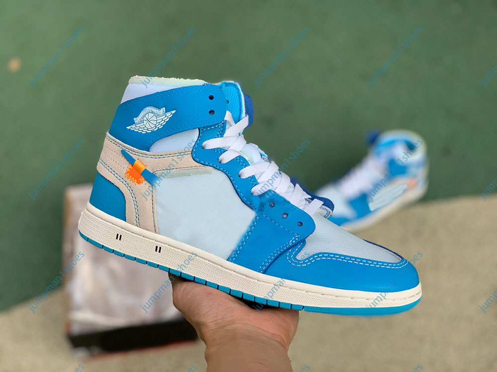 

High quality OG Jumpman 1 Basketball Shoe Co-designed UNC OW North Carolina Blue White Men's Women Fashion Outdoor Sneakers