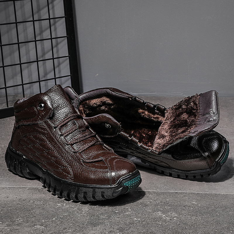 

2022 Genuine Leather Warm Men Boots Winter Ankle Outdoor Snow Boots Casual Footwear Men Shoes, Black