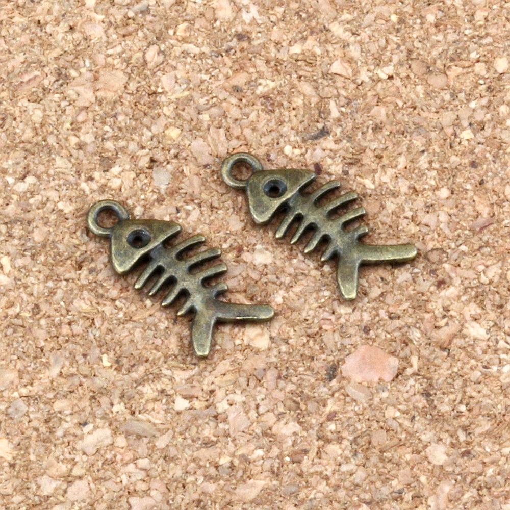 300 pièces pendentifs à breloques en forme d'os de poisson en alliage de Bronze Antique pour la fabrication de bijoux Bracelet collier accessoire