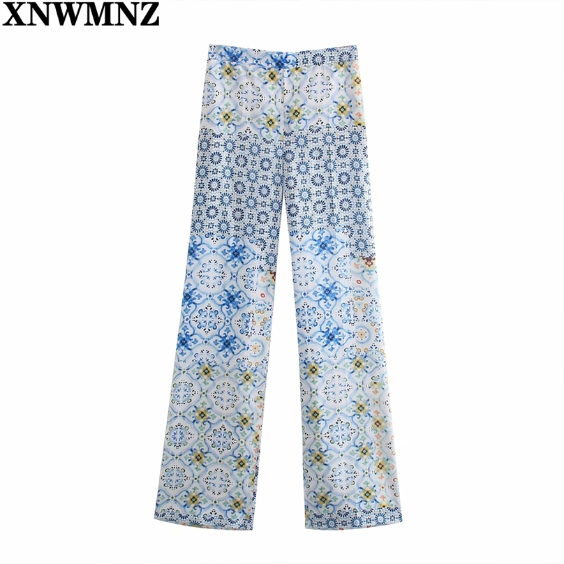 

Women patchwork print wide-leg trousers Ladies high-waist elastic waist Casual Chic Summer long pants 210520, Multi