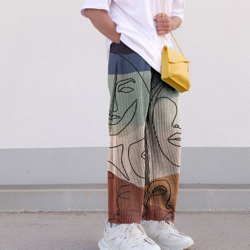 Automne hip hop pantalon coloré lâche taille moyenne impression pantalon à motifs long décontracté pour hommes