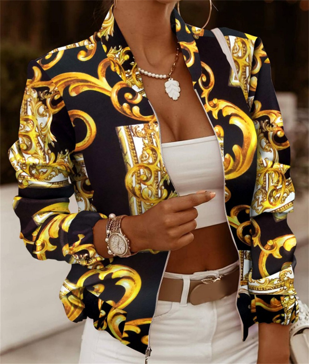 

Brand long-sleeved Jackets Coat Spring Winter high grade cotton Zipper Hoody printing Blouse round neck Outerwear panel Coats Size -2XL, Color 4