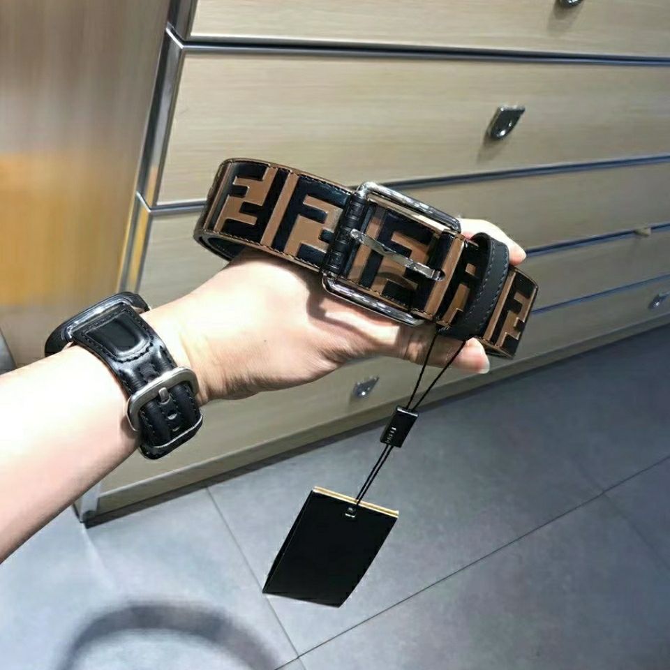 

Head double f pin buckle pure cow leather young middle-aged women's belt, Black;brown